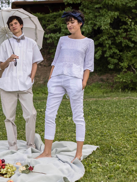 Linen Cropped Pants with Stretch Waist