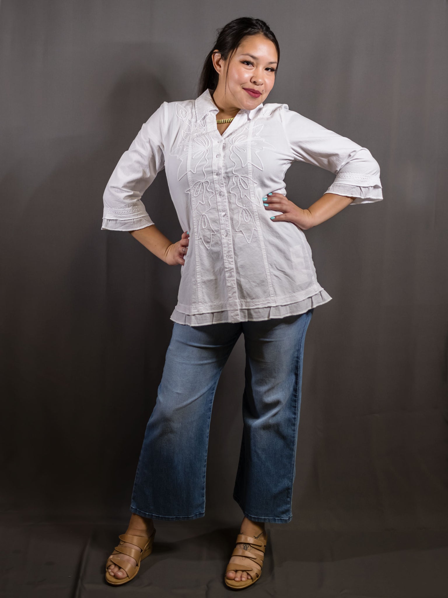 3/4 Sleeve Cotton Blouse